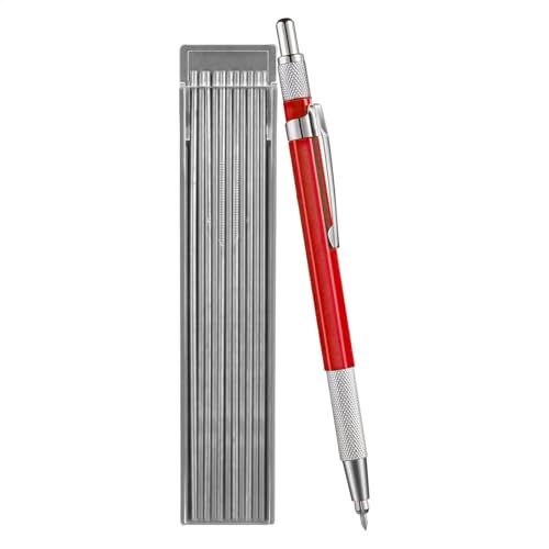 Uonguon Welders Pencil, Mechanical Carpenter Pencil with 12 Silver Round Refills 2.0mm, Metal Marker Built-In Sharpener, Pipefitter Tools for Steel Construction, Fabrication & Woodworking von Uonguon