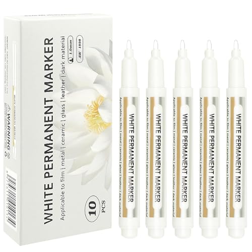 Uonguon White Paint Pen, Waterproof Permanent Marker, Oil-Based Art Pen, Extra-Fine Tip, Quick Drying, 10PCS Speed Marker for Painting and Crafting, 0.51x4.92 Inch von Uonguon