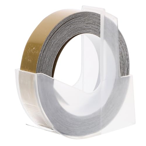 Uonlytech 1 Rolle Etiketten drucken Etikettenband Klebeband zur Etikettenherstellung farbiges Abdeckband Etikettenhersteller praktische Prägeetiketten geprägte 3D-Bänder Papier Golden von Uonlytech