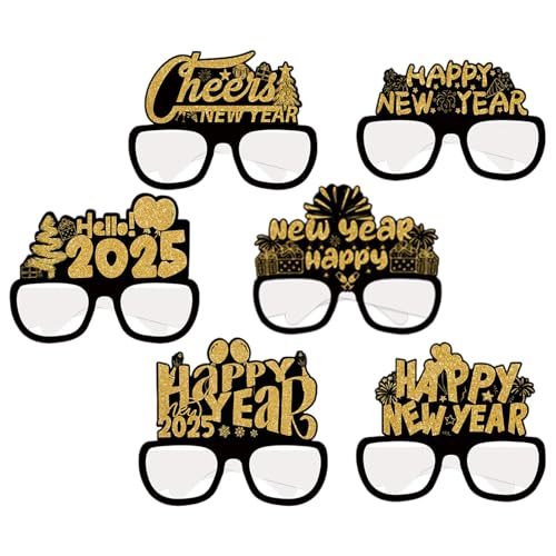 Uoqpty 2025 Brillen Neujahr – Urlaub Brillen Papierbrillenrahmen, 6 x Foto-Requisiten, dekorative Brillen, Happy New Years Brille, Neujahrszubehör von Uoqpty