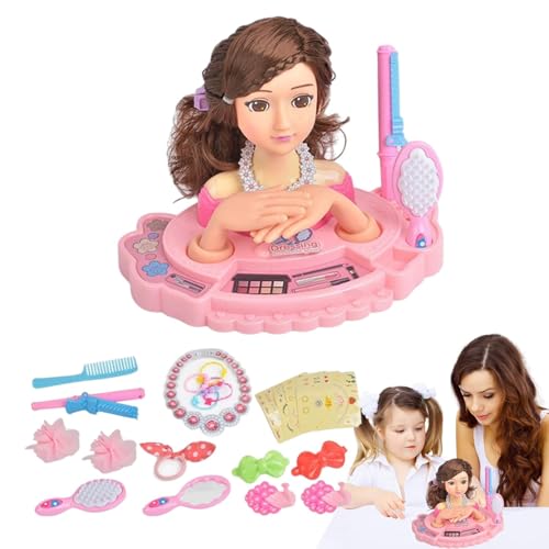 Uoqpty Make-up- und Haarstyling-Puppenkopfspielzeug, Kinderpuppenkopf für Haarstyling | Rollenspiel-Puppenkopf-Set für Mädchen,Pädagogisches Rollenspielset für Geburtstag, Erntedankfest, Weihnachten, von Uoqpty