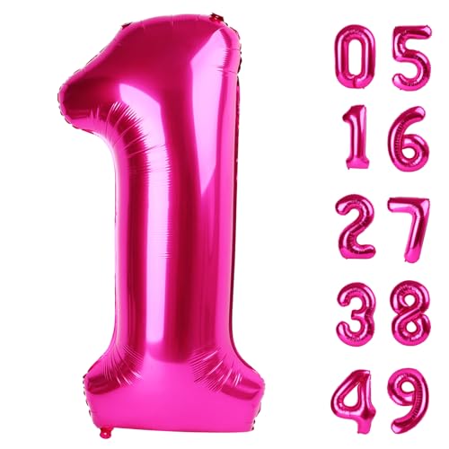 101,6 cm (40 Zoll) Hot Pink 1 Zahlenballon 1 Zahlenballons Geburtstagsdekorationen für Mädchen Kinder Kleinkind Baby, Riesenzahl 1 Ballon von Upgesy