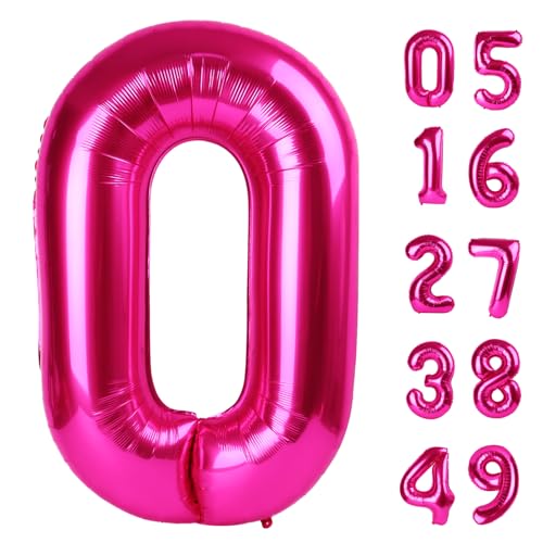 40 Zoll Hot Pink 0 Zahlenballon 0 Zahlenballons Geburtstagsdekorationen für Mädchen Kinder Kleinkind Baby, Riesenzahl 0 Ballon von Upgesy