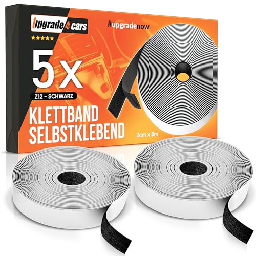 5 x Klettband selbstklebend extra stark 8m | Klettverschluss doppelseitig klebend 20mm Schwarz | Hakenband & Flauschband Rolle beidseitig 8 m von Upgrade4cars