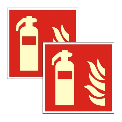 Upifen 2st Schild Feuerlöscher langnachleuchtend | PVC selbstklebend 150x150mm nachleuchtend Hinweis Piktogramm Symbol Feuerlöscherkasten für Haus, Büro von Upifen