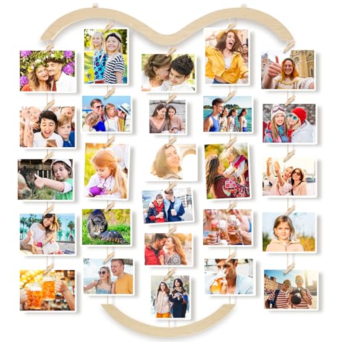 Uping Bilderrahmen Collagen Holz Photo Hanging Bilderrahmen fotorahmen für mehrere fotos mit 30 Kleinen Holzklammern Ideal Geschenk für Geburtstag Hochzeit Weihnachten usw von Uping