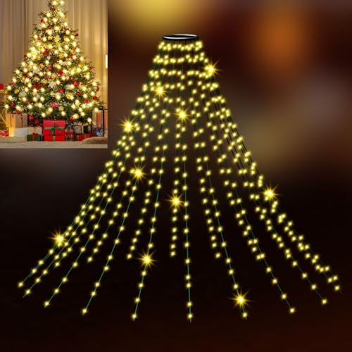 Uping Lichterkette Weihnachtsbaum mit Ring, 2m 400 LED Lichterkette außen 20 Stränge, weihnachtsbeuleuchtung innen 8 Modi Timer, wasserdicht für 150, 180, 240cm Tannenbaum (Warmweiß) von Uping