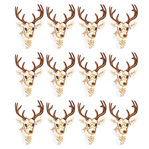 Uplory 12Pcs Deer Head Patches Embroidered Iron on Patch, Sequin Appliques for DIY Motif Family Chritmas Tops Home Decor Clothing Luggage Decoration von Uplory