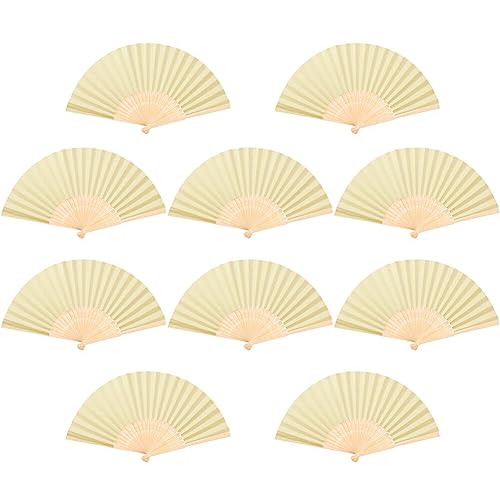 10 Stück Papierfächer Handfächer - Faltbar Fächer Klappfächer Seiden Bambus Vintage Hochzeit Dekofächer Handfächer Handheld Gefaltet Fan Taschenfächer für Party Wanddeko DIY Dekoration,Hellgelb von Uposao