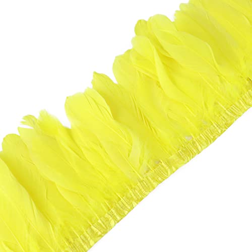 Uposao 2M Natürliche Gänsefedern Fringe Trim, Flauschigen Bastelfedern Dekorationen Borte Fransen Gefieder mit Satinband für Bekleidung DIY Nähen Handwerk Halloween Kostüme DIY Dekoration,Gelb von Uposao