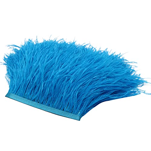 2M Natürliche Straußenfedern Fringe Trim,Straußenfeder Borte Fransen mit Satinband für DIY Tuch Kleid nähen Handwerk Weihnachten kostüme Dekoration Halloween Federband Bastelzubehör,Blau von Uposao