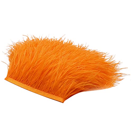 Uposao 2M Natürliche Straußenfedern Fringe Trim,Straußenfeder Borte Fransen mit Satinband für DIY Tuch Kleid nähen Handwerk Weihnachten kostüme Dekoration Halloween Federband Bastelzubehör,Orange von Uposao