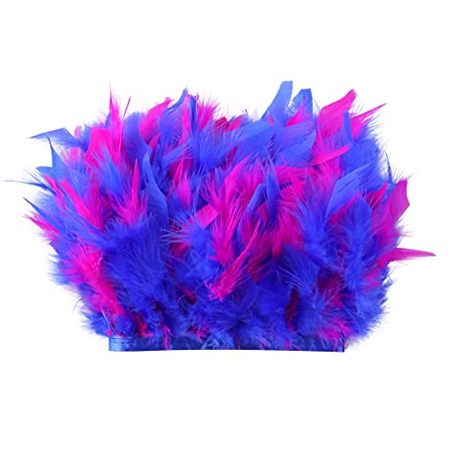 2M Türkei Federn Fringe Trim,Truthahnfedern mit Satinband Natürlichen Feder Fransen für DIY Tuch Kleid nähen Handwerk Weihnachten kostüme Dekoration Halloween Federband Bastelzubehör,Blau + Rose von Uposao