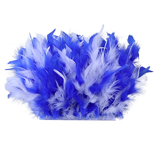 2M Türkei Federn Fringe Trim,Truthahnfedern mit Satinband Natürlichen Feder Fransen für DIY Tuch Kleid nähen Handwerk Weihnachten kostüme Dekoration Halloween Federband Bastelzubehör,Blau + Weiß von Uposao