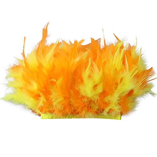 2M Türkei Federn Fringe Trim,Truthahnfedern mit Satinband Natürlichen Feder Fransen für DIY Tuch Kleid nähen Handwerk Weihnachten kostüme Dekoration Halloween Federband Bastelzubehör,Orange + Gelb von Uposao