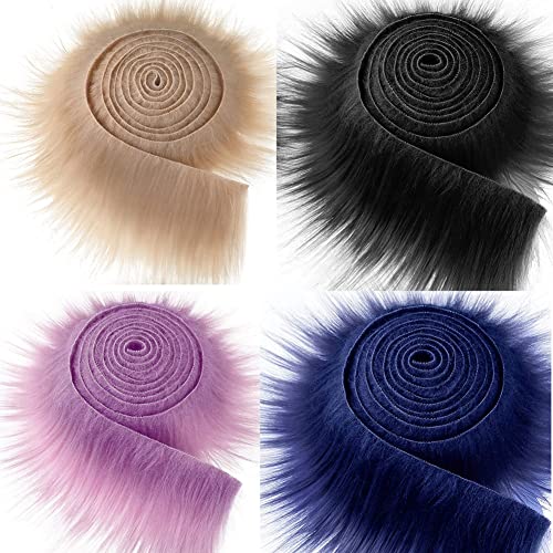 4 Stücke Kunstfell Bordüre Band Fellstoff Furry Faux Precut Strips Kunstfellband Plüsch Fluffy Craft Plüschstoff Dekoband Plüsch Trim Stoffrolle fur Beard Santa Hair Dwarf DIY Dekoration 5x150cm von Uposao