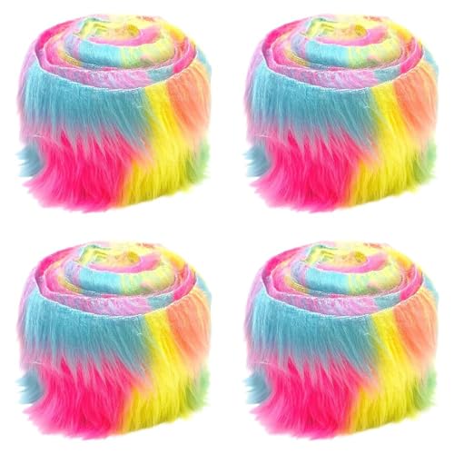 4 Stücke Kunstfell Bordüre Band Fellstoff Furry Faux Precut Strips Kunstfellband Plüsch Fluffy Craft Plüschstoff Dekoband Plüsch Trim Stoffrolle fur Beard Santa Hair Dwarf DIY Dekoration 5x150cm von Uposao