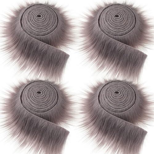 4 Stücke Kunstfell Bordüre Band Fellstoff Furry Faux Precut Strips Kunstfellband Plüsch Fluffy Craft Plüschstoff Dekoband Plüsch Trim Stoffrolle fur Beard Santa Hair Dwarf DIY Dekoration 5x150cm von Uposao