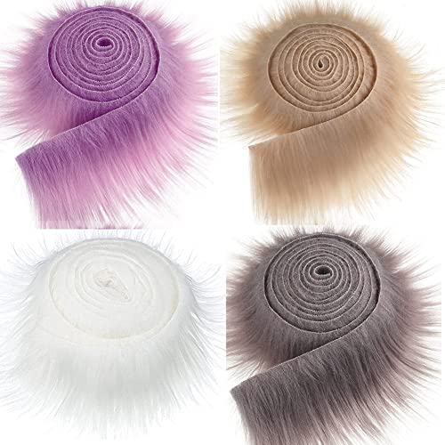 4 Stücke Kunstfell Bordüre Band Fellstoff Furry Faux Precut Strips Kunstfellband Plüsch Fluffy Craft Plüschstoff Dekoband Plüsch Trim Stoffrolle fur Beard Santa Hair Dwarf DIY Dekoration 5x150cm von Uposao