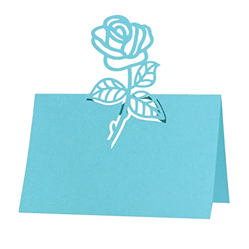 50 Stück Tischkarten Hochzeit,Hohle Rose Blumen Platzkarten Grußkarten Namenskarten Sitzplatzkarten Blanko Namensschilder für Hochzeiten Geburtstag, Konfirmation, Kommunion, Taufe Feier,Blau #1 von Uposao