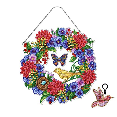 5D DIY Diamond Painting Kranz mit Licht, Weihnachten DIY Diamant Painting Set Bilder Türkranz Anhänger Handwerk Applique Mosaik Kranz Diamant Malerei Diamant Malerei Anhänger Kit für Kinder Erwachsene von Uposao