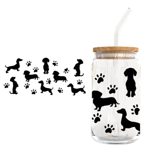 Glasbecher Transfer Aufkleber Kreativität Tieraufkleber Katze Hund Transfer Sticker Wasserfeste Rub on Blumen Transfer Aufkleber Wickeln Transfers Sticker für 16oz Glasbecher von Uposao