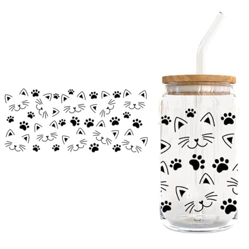 Glasbecher Transfer Aufkleber Kreativität Tieraufkleber Katze Hund Transfer Sticker Wasserfeste Rub on Blumen Transfer Aufkleber Wickeln Transfers Sticker für 16oz Glasbecher von Uposao