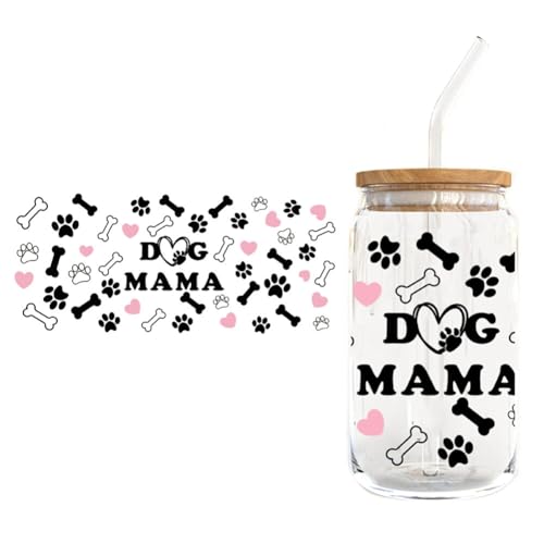 Glasbecher Transfer Aufkleber Kreativität Tieraufkleber Katze Hund Transfer Sticker Wasserfeste Rub on Blumen Transfer Aufkleber Wickeln Transfers Sticker für 16oz Glasbecher von Uposao