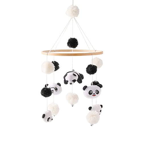 Mobile Baby Windspiele,Holz mit Filzbällen Panda Baby Bettglocke Anhänger für Babybett Laufstall Babyzimmer Deko von Uposao