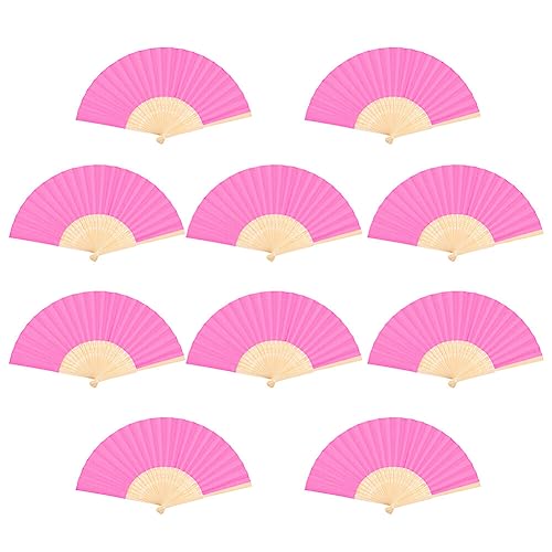 Uposao 10 Stück Papierfächer Handfächer - Faltbar Fächer Klappfächer Seiden Bambus Vintage Hochzeit Dekofächer Handfächer Handheld Gefaltet Fan Taschenfächer für Party Wanddeko DIY Dekoration,Rose von Uposao