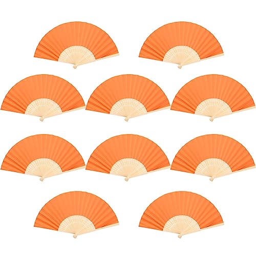 Uposao 10 Stück Papierfächer Handfächer - Faltbar Fächer Klappfächer Seiden Bambus Vintage Hochzeit Dekofächer Handfächer Handheld Gefaltet Fan Taschenfächer für Party Wanddeko DIY Dekoration,Orange von Uposao