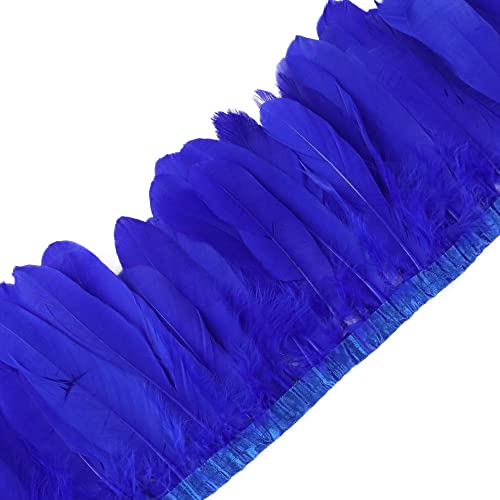 Uposao 2M Natürliche Gänsefedern Fringe Trim, Flauschigen Bastelfedern Dekorationen Borte Fransen Gefieder mit Satinband für Bekleidung DIY Nähen Handwerk Halloween Kostüme DIY Dekoration,Blau #2 von Uposao