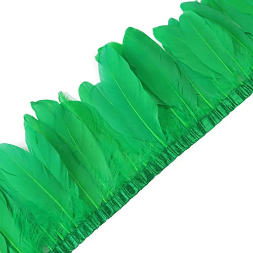 Uposao 2M Natürliche Gänsefedern Fringe Trim, Flauschigen Bastelfedern Dekorationen Borte Fransen Gefieder mit Satinband für Bekleidung DIY Nähen Handwerk Halloween Kostüme DIY Dekoration,Grün #2 von Uposao