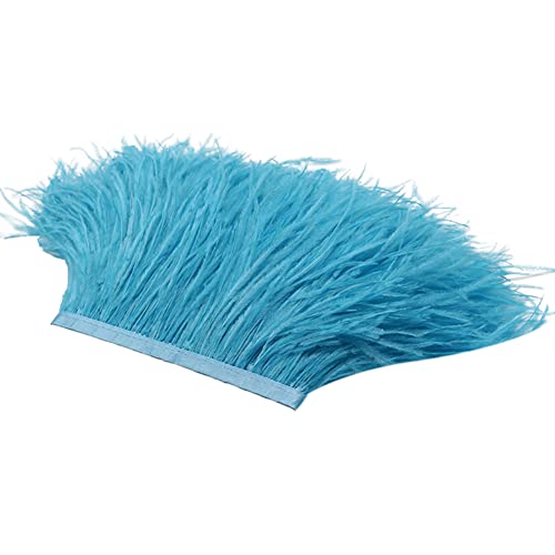 Uposao 2M Natürliche Straußenfedern Fringe Trim,Straußenfeder Borte Fransen mit Satinband für DIY Tuch Kleid nähen Handwerk Weihnachten kostüme Dekoration Halloween Federband Bastelzubehör,Blau #4 von Uposao