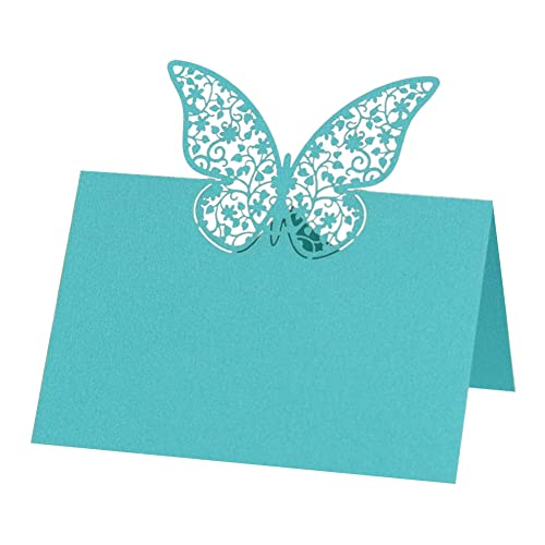 Uposao 50 Stück Tischkarten Hochzeit, Hohle Schmetterling Platzkarten Grußkarten zum Beschriften Namenskarten Namenschilder Sitzplatzkarten Blanko für Hochzeit,Geburtstag, Kommunion, Taufe,Blau von Uposao