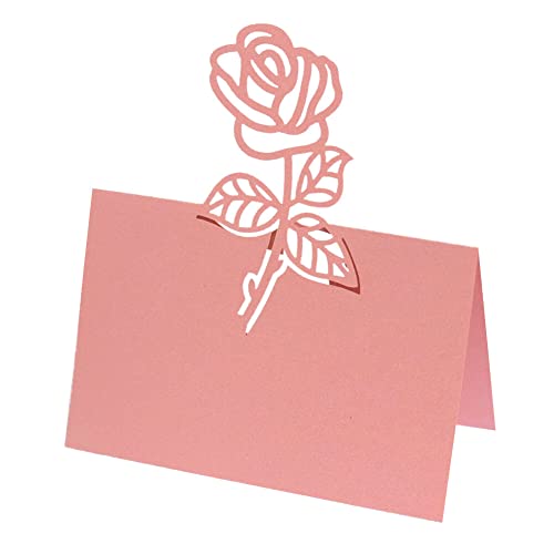 Uposao 50 Stück Tischkarten Hochzeit,Hohle Rose Blumen Platzkarten Grußkarten Namenskarten Sitzplatzkarten Blanko Namensschilder für Hochzeiten Geburtstag, Konfirmation, Kommunion, Taufe Feier,Rosa von Uposao