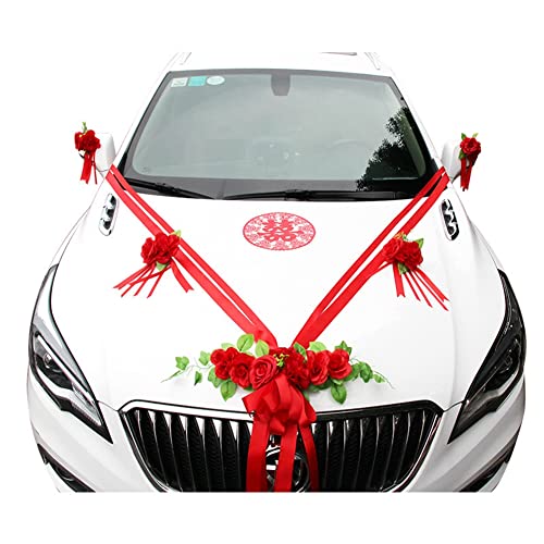 Uposao Autoschmuck Hochzeit, Braut Paar Rose Deko Dekoration Brautwagen Girlande Dekoration Auto Blumenschmuck Car Wedding Girlande Ratan Motorhaube Hochzeitsauto Romantische Atmosphäre Hochzeitsdeko von Uposao