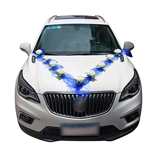 Uposao Autoschmuck Hochzeit Braut Paar Rose Deko Autodeko Hochzeit Auto Wedding Deko Auto Blumenschmuck Hochzeitsauto Deko Organza Girlande Hochzeitsdeko für Hochzeit Party,Blau von Uposao