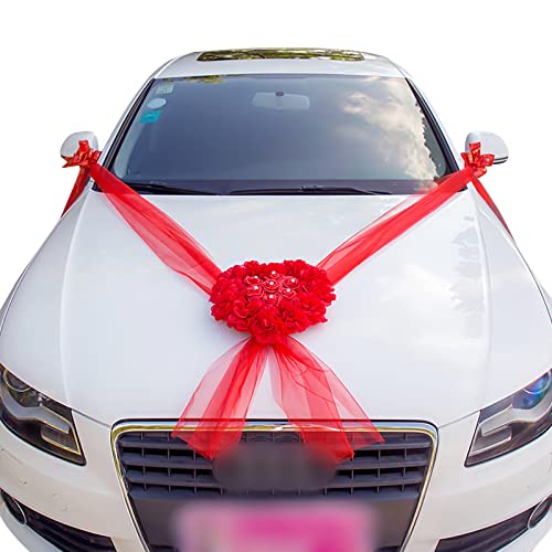 Uposao Autoschmuck Hochzeit Dekoration,Brautauto Romantische Atmosphäre Rosen Girlande Braut Paar Rose Deko Auto Blumenschmuck Organza Girlande Hochzeitsdeko Wedding Deko Ratan Autodekor von Uposao