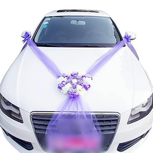 Uposao Autoschmuck Hochzeit Dekoration,Brautauto Romantische Atmosphäre Rosen Girlande Braut Paar Rose Deko Auto Blumenschmuck Organza Girlande Hochzeitsdeko Wedding Deko Ratan Autodekor von Uposao