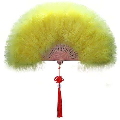 Uposao Damen Fächer Feder,Vintage Stil 20er Jahre Feder Handfächer Faltbar Handheld Marabou Federfächer Damen Party Kostüm Dekoration Zubehör für Hochzeit Halloween Karneval, Mottoparty,Gelb von Uposao