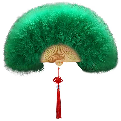 Uposao Damen Fächer Feder,Vintage Stil 20er Jahre Feder Handfächer Faltbar Handheld Marabou Federfächer Damen Party Kostüm Dekoration Zubehör für Hochzeit Halloween Karneval, Mottoparty,Grün von Uposao