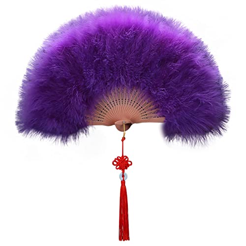 Uposao Damen Fächer Feder,Vintage Stil 20er Jahre Feder Handfächer Faltbar Handheld Marabou Federfächer Damen Party Kostüm Dekoration Zubehör für Hochzeit Halloween Karneval, Mottoparty,Lila von Uposao