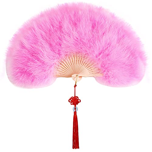 Uposao Damen Fächer Feder,Vintage Stil 20er Jahre Feder Handfächer Faltbar Handheld Marabou Federfächer Damen Party Kostüm Dekoration Zubehör für Hochzeit Halloween Karneval, Mottoparty,Rosa von Uposao