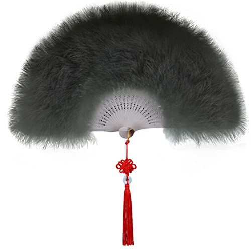 Uposao Damen Fächer Feder,Vintage Stil 20er Jahre Feder Handfächer Faltbar Handheld Marabou Federfächer Damen Party Kostüm Dekoration Zubehör für Hochzeit Halloween Karneval, Mottoparty,Schwarz von Uposao