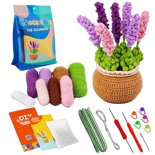 Uposao Häkelset für Anfänger,Lavendel Plants Set Starter Set Strickset mit Häkelnadeln Garn Schritt für Schritt Anleitungs Tutorials Häkelset für Anfänger Erwachsene DIY-Handwerkskunst von Uposao