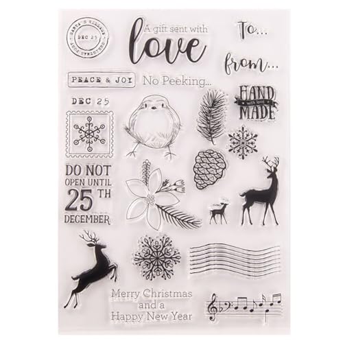 Uposao Stempel Weihnachten,Frohe Clear Weihnachten Stamp Transparent Weihnachtsstempel Winter Silikonstempel mit Schneeflocke Weihnachtsmann Hirsch Baum für Scrapbooking Karten DIY,Kinder Geschenke von Uposao