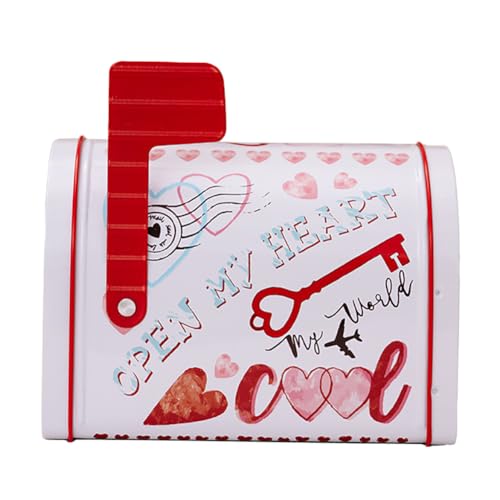 Uposao Tinplate Mailbox Valentines Weißblech Briefkasten Geschenkkasten Mailbox Form Kreative Postkasten Aufbewahrungsbehälter zum Valentinstag für Süßigkeiten, Kekse von Uposao