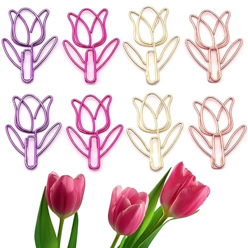 Büroklammern aus Metall, Blumen-Design, niedlich, groß, dekorative Büroklammern für Aktenorganisation, Schule, Heimbüro und Hochzeitsdekoration, 4 Farben (TULIPFLOWER), 80-teiliges Set von Upquzzfy