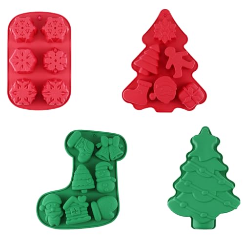 4er-Pack Weihnachts-Silikonformen, Weihnachtsschokoladenformen, Weihnachtskerzenformen,Weihnachtsplätzchenformen,chokoladenform,Weihnachtsbonbon- und Geleekuchen-Backformen für Weihnachtsfeiern von UptVin